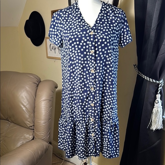 NWOT Navy Polka Dot Dress flowy spring ready dress small - Picture 2 of 6